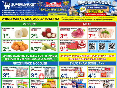 88 Supermarket Thursday Flyer - Filipino & Vietnamese Selections: August 28 - September 02 Flyer