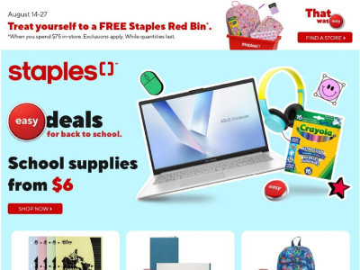 Staples Flyer Thumbnail valid from Friday August 14, 2026 to Thursday August 20, 2026