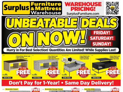Surplus Furniture And Mattress Store Flyer Thumbnail valid from Sunday June 14, 2026 to Sunday June 28, 2026