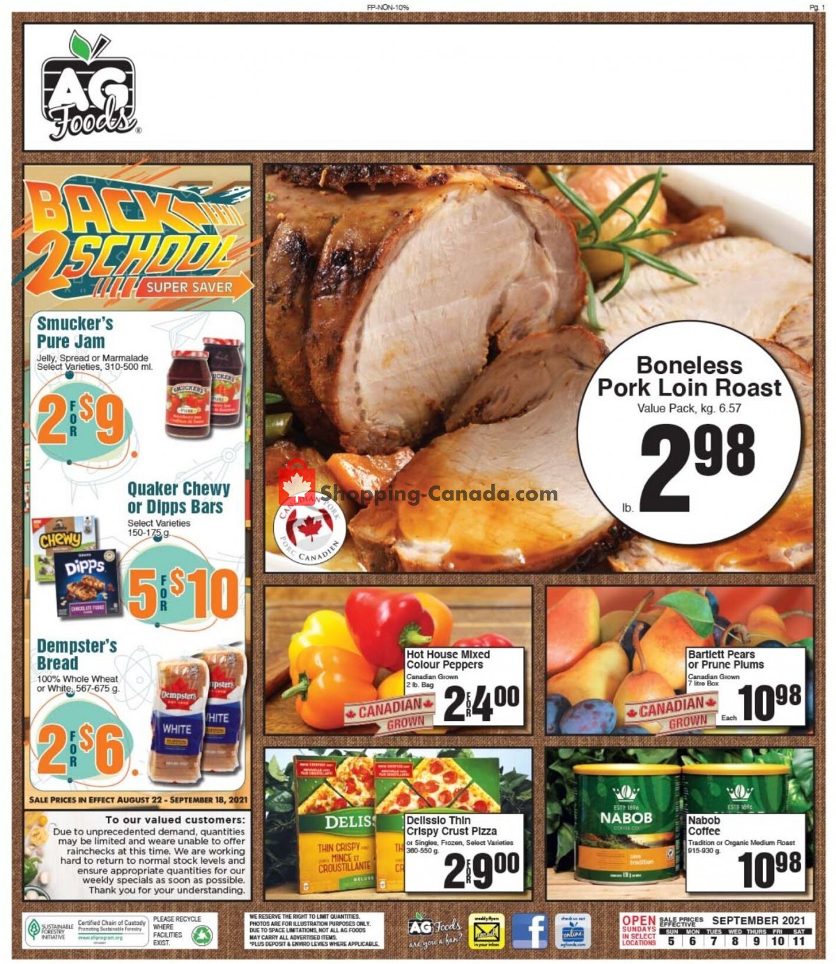 AG Foods flyer from Sunday September 5, 2021 to Saturday September 11, 2021 - page 1