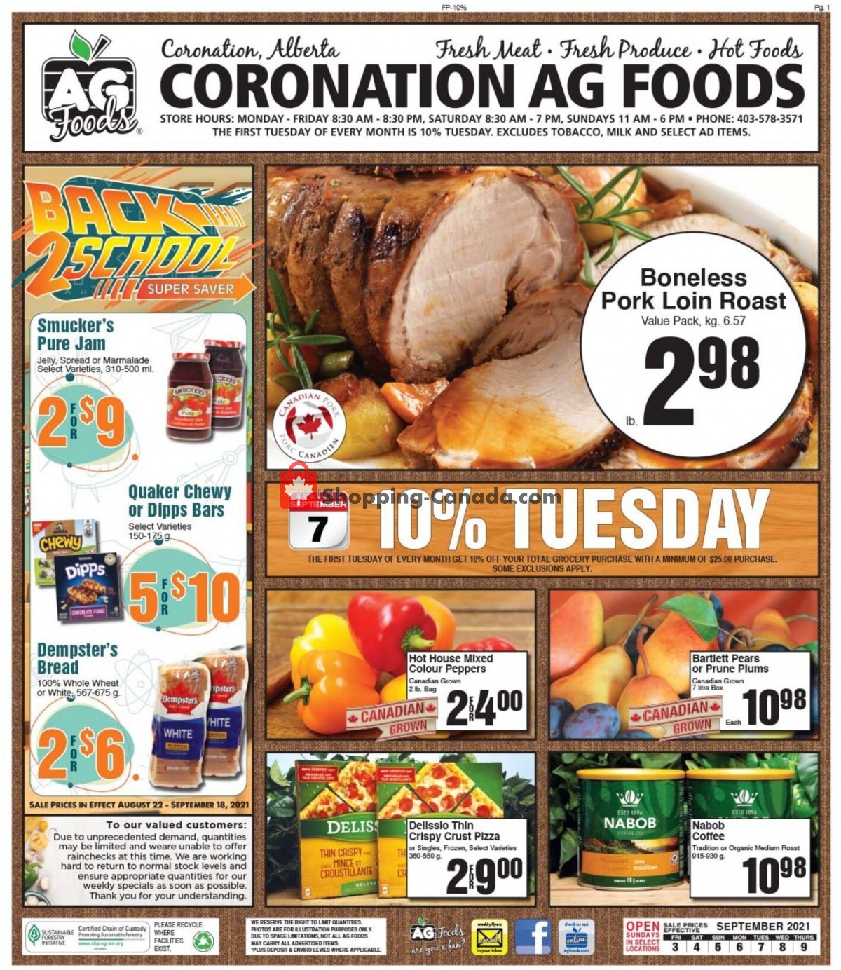 AG Foods flyer from Friday September 3, 2021 to Thursday September 9, 2021 - page 1