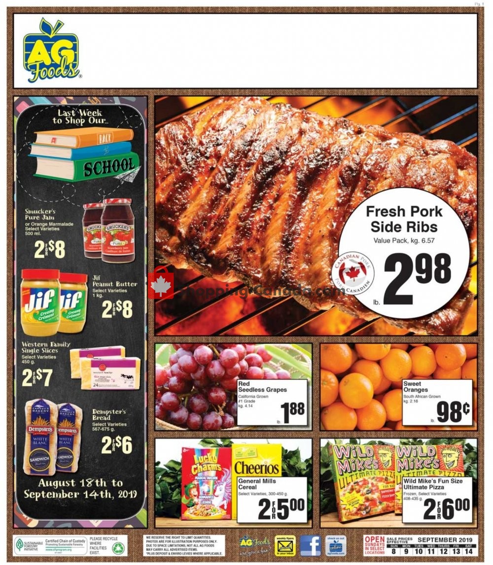 AG Foods flyer from Sunday September 8, 2019 to Saturday September 14, 2019 - page 1