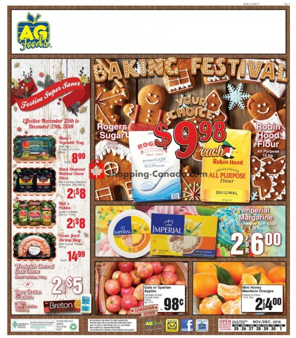 AG Foods flyer from Sunday November 25, 2018 to Saturday December 1, 2018 - page 1
