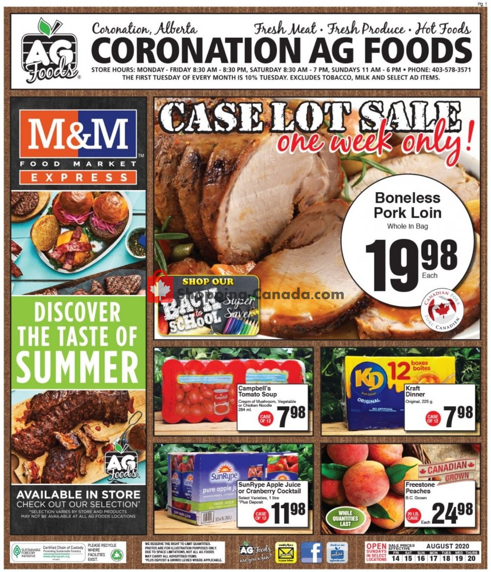 AG Foods Canada, flyer (Case Lot Sale Coronation AB) August 14