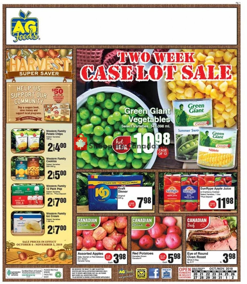 AG Foods flyer from Sunday October 20, 2019 to Saturday November 2, 2019 - page 1