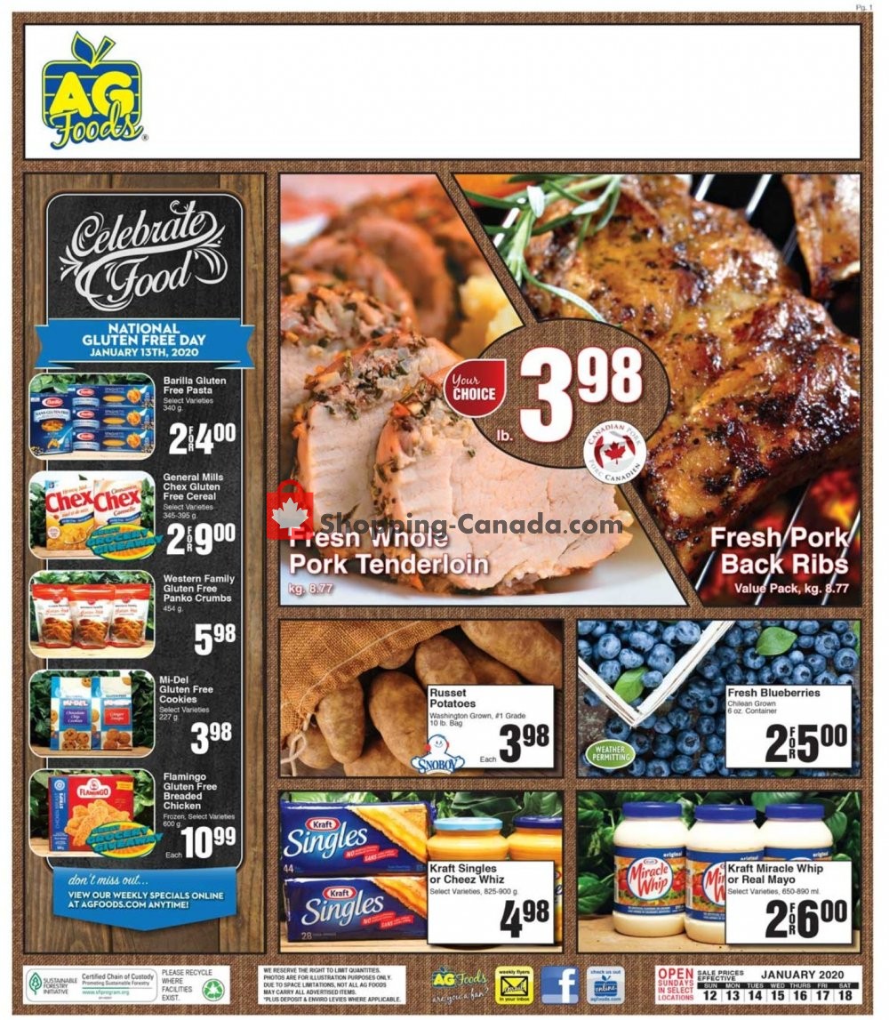 AG Foods flyer from Sunday January 12, 2020 to Saturday January 18, 2020 - page 1