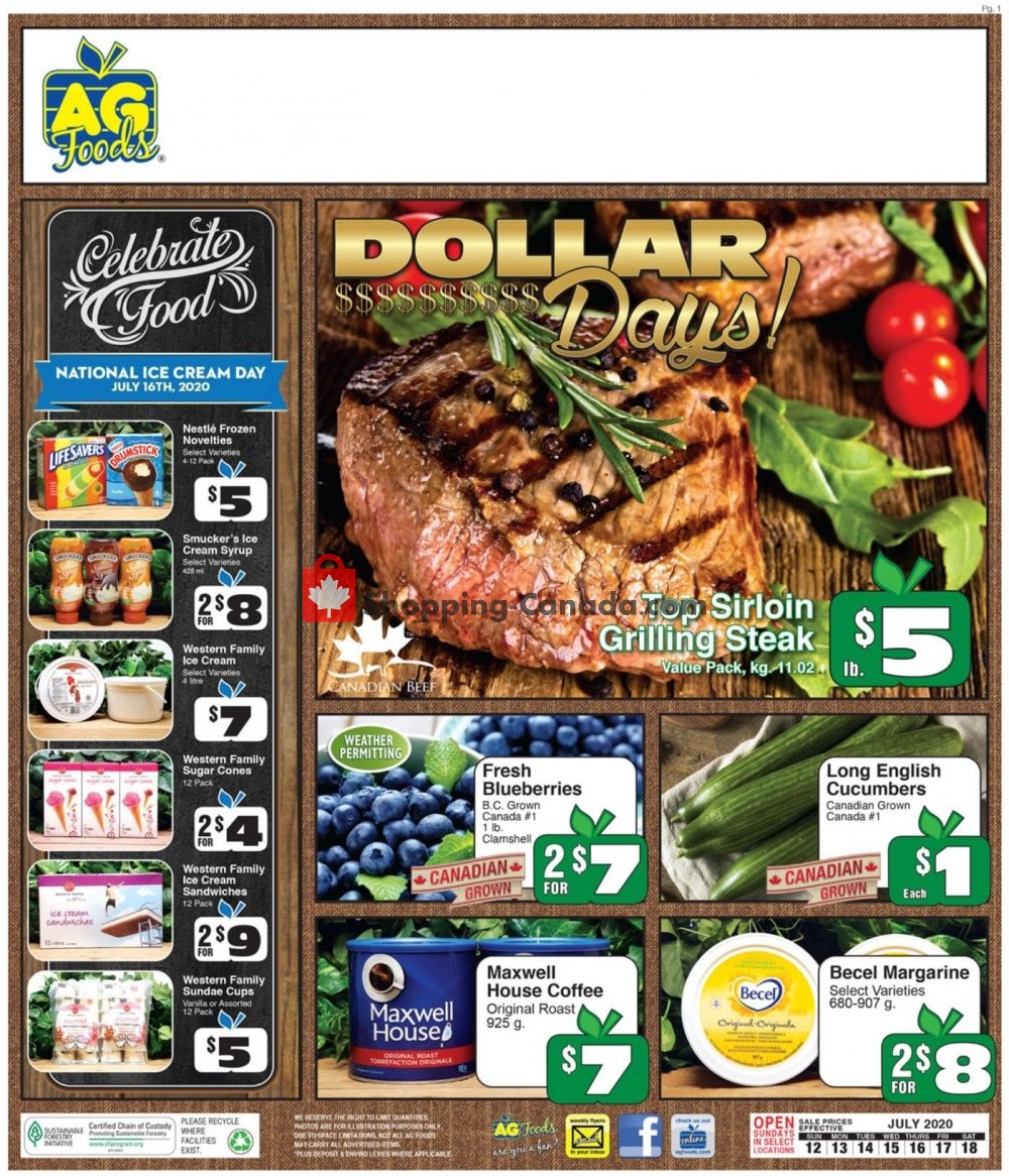 AG Foods flyer from Sunday July 12, 2020 to Saturday July 18, 2020 - page 1
