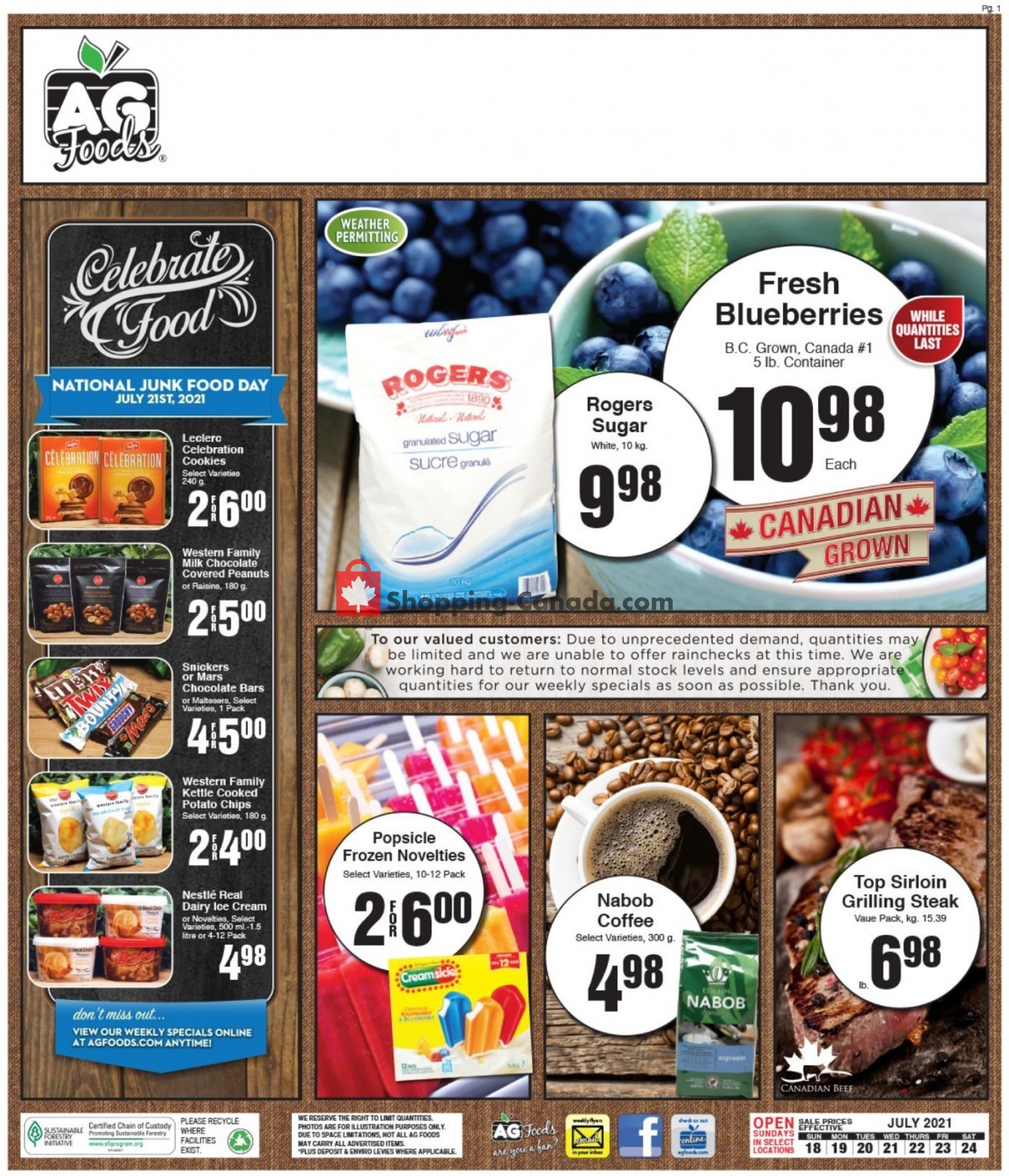 AG Foods flyer from Sunday July 18, 2021 to Saturday July 24, 2021 - page 1