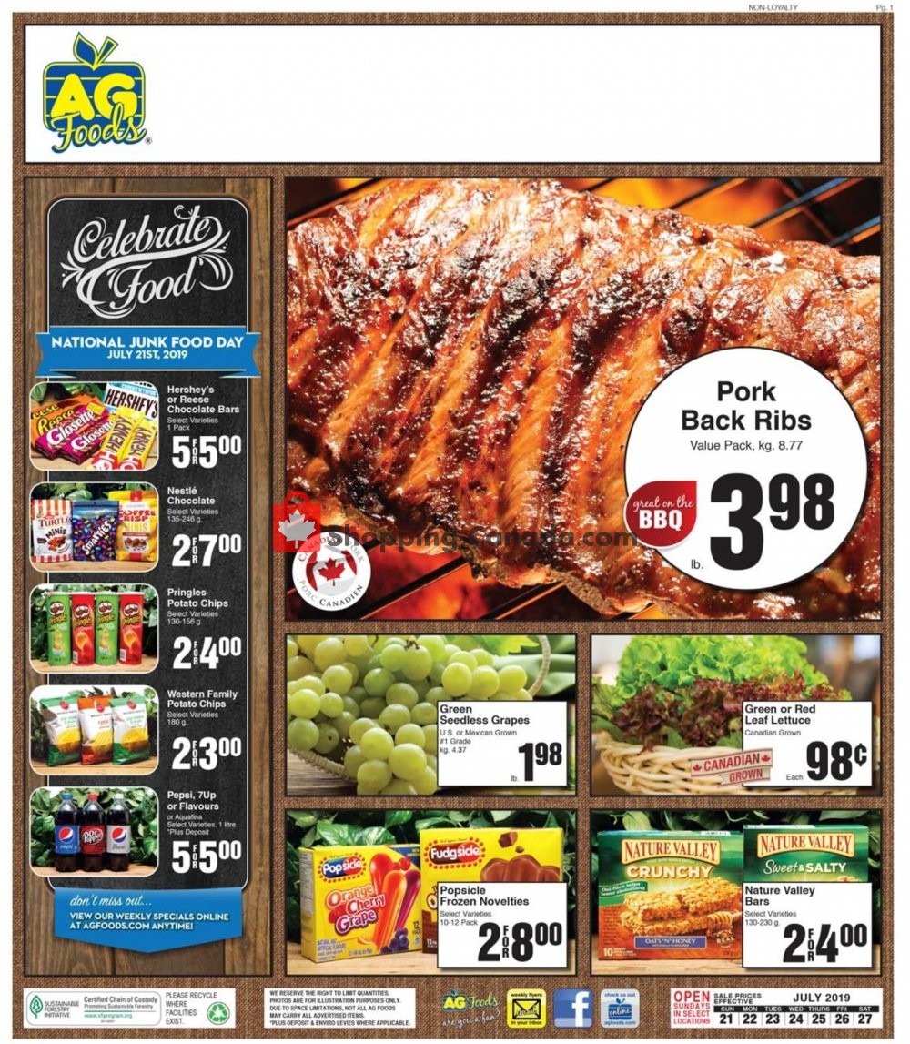 AG Foods flyer from Sunday July 21, 2019 to Saturday July 27, 2019 - page 1