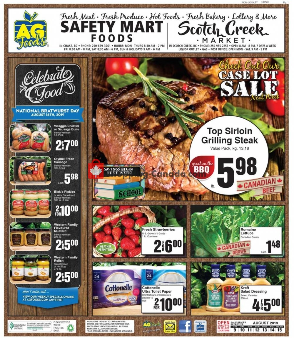 AG Foods flyer from Friday August 9, 2019 to Thursday August 15, 2019 - page 1