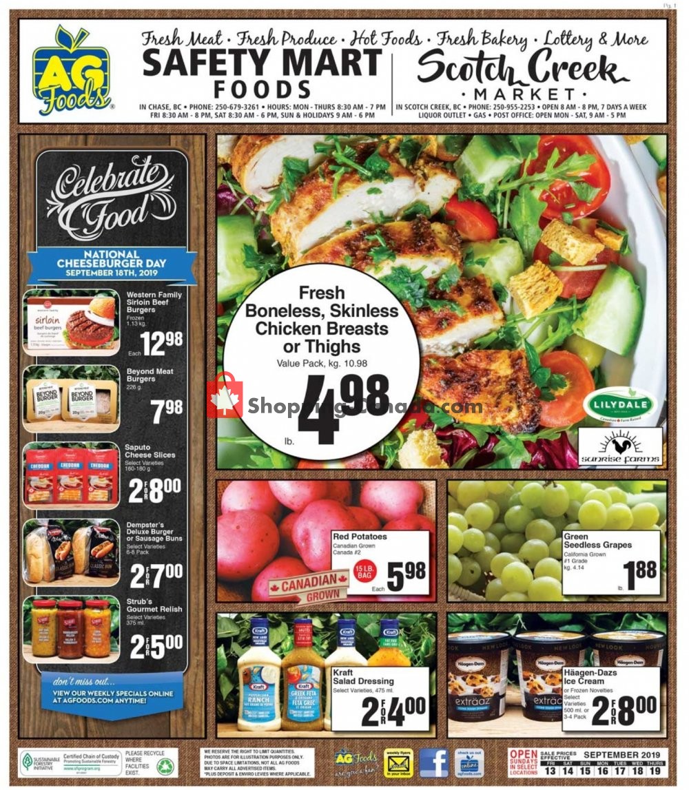 AG Foods flyer from Friday September 13, 2019 to Thursday September 19, 2019 - page 1