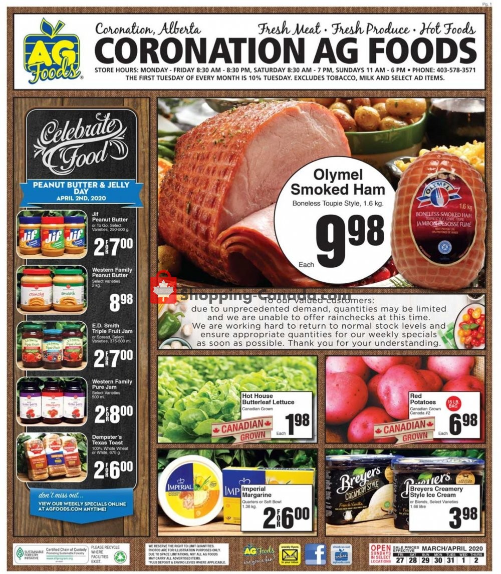 AG Foods flyer from Friday March 27, 2020 to Thursday April 2, 2020 - page 1
