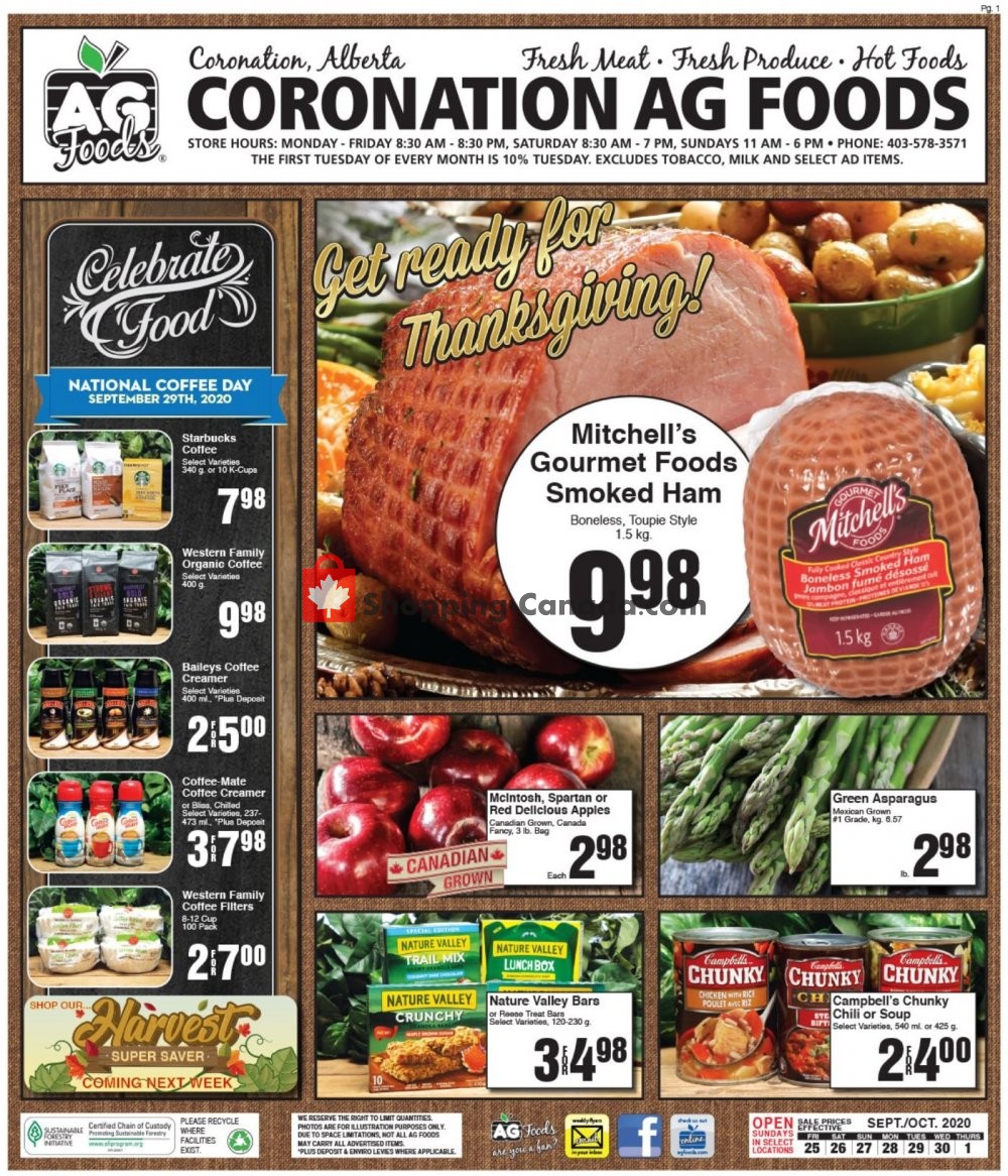 AG Foods Canada, flyer (Celebrate Food Coronation AB) September