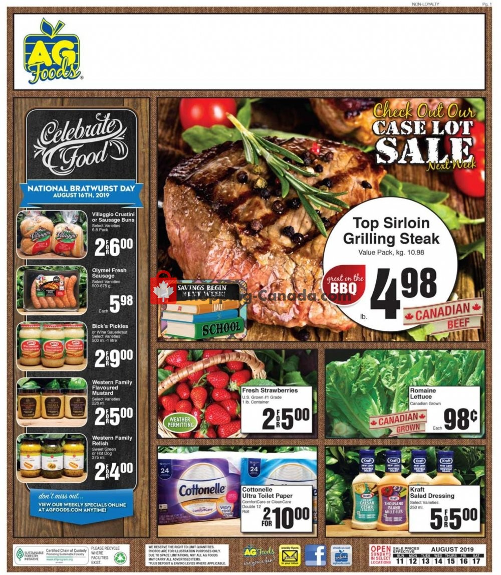 AG Foods flyer from Sunday August 11, 2019 to Saturday August 17, 2019 - page 1