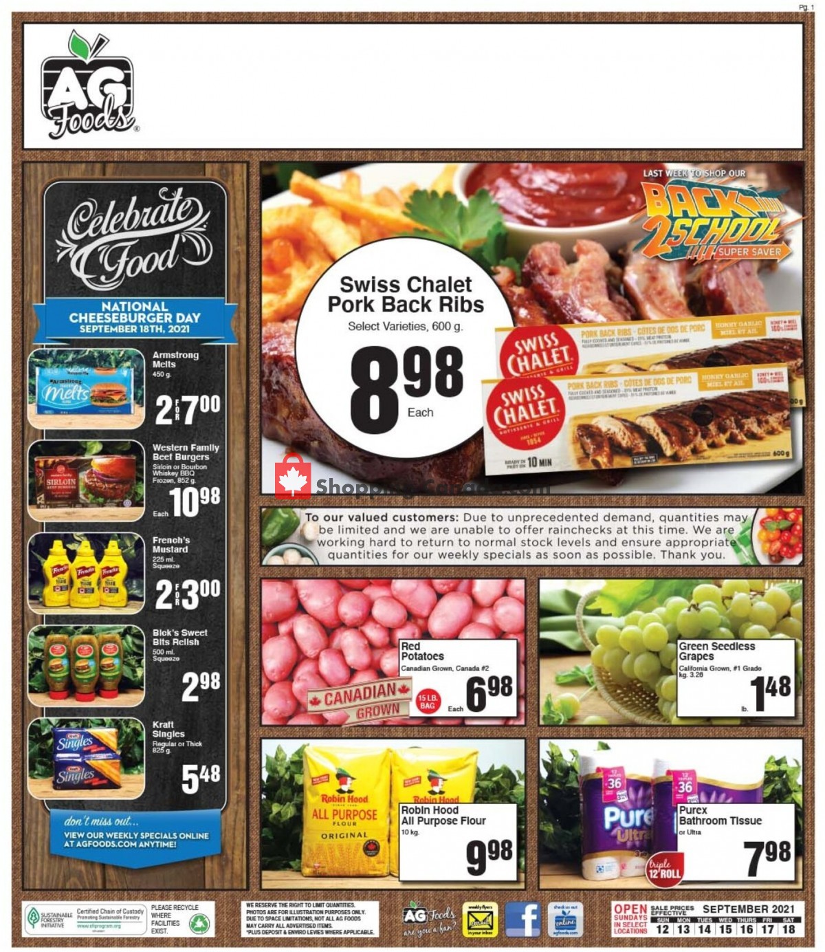 AG Foods flyer from Sunday September 12, 2021 to Saturday September 18, 2021 - page 1