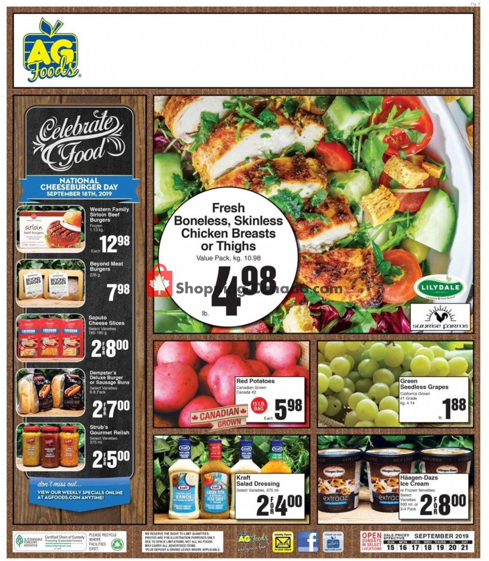 AG Foods flyer from Sunday September 15, 2019 to Saturday September 21, 2019 - page 1