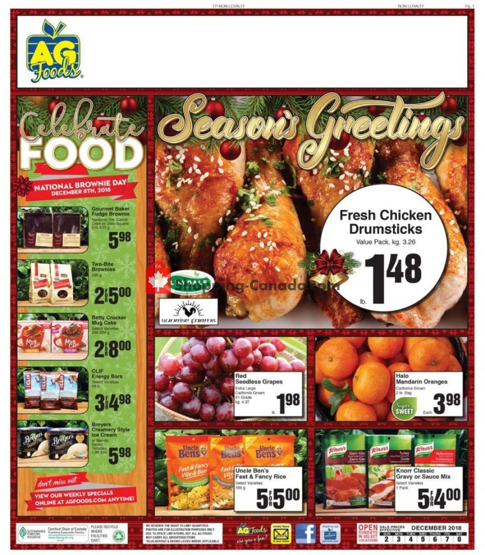AG Foods flyer from Sunday December 2, 2018 to Saturday December 8, 2018 - page 1