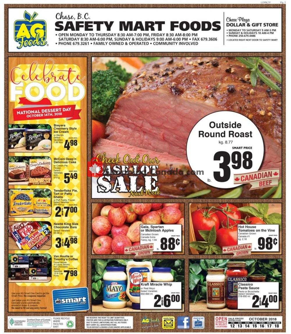 AG Foods flyer from Friday October 12, 2018 to Thursday October 18, 2018 - page 1