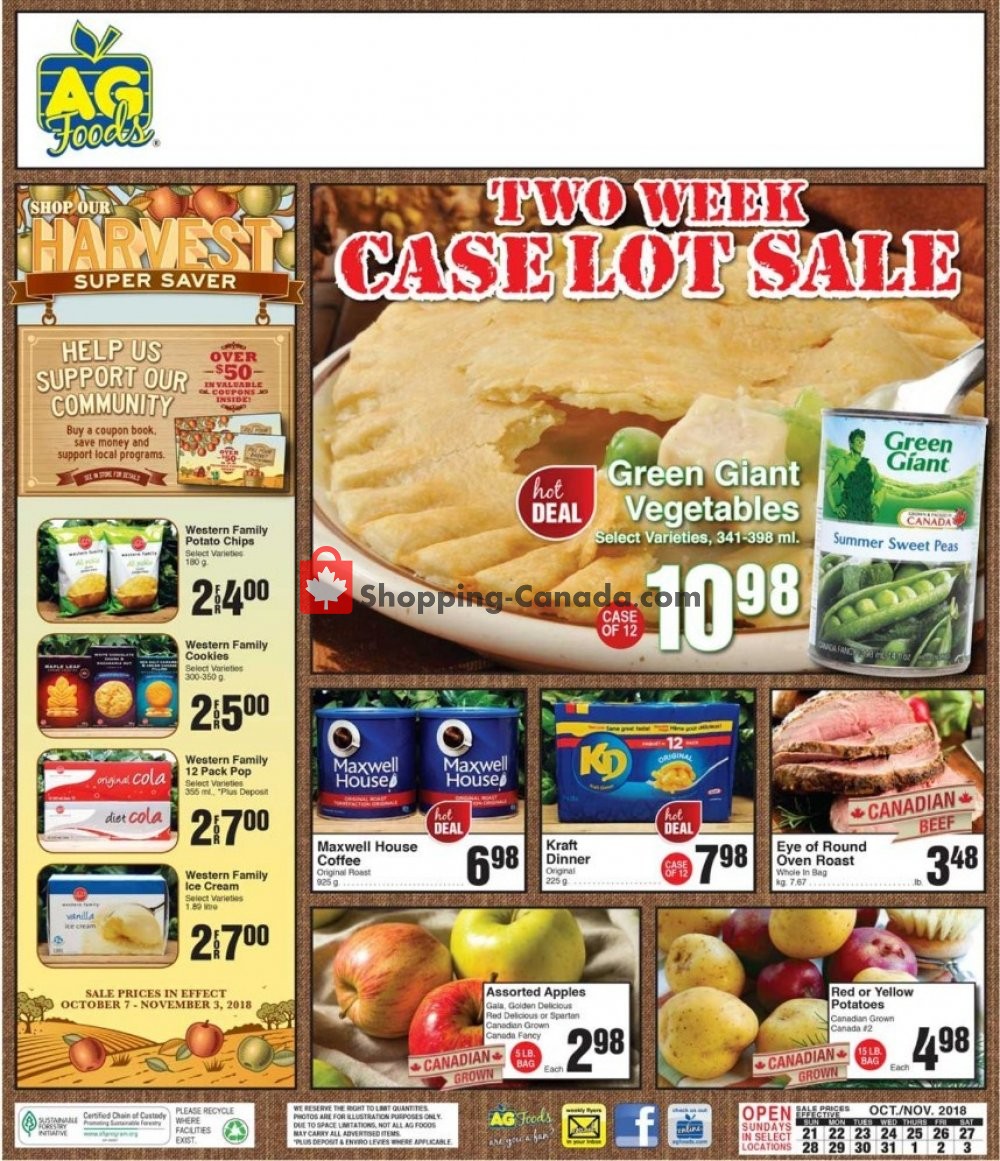 AG Foods flyer from Sunday October 21, 2018 to Saturday November 3, 2018 - page 1