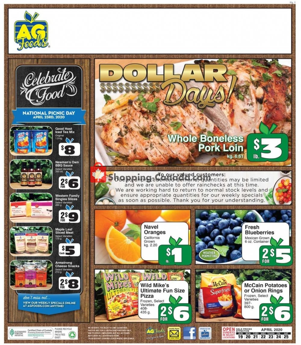 AG Foods flyer from Sunday April 19, 2020 to Saturday April 25, 2020 - page 1