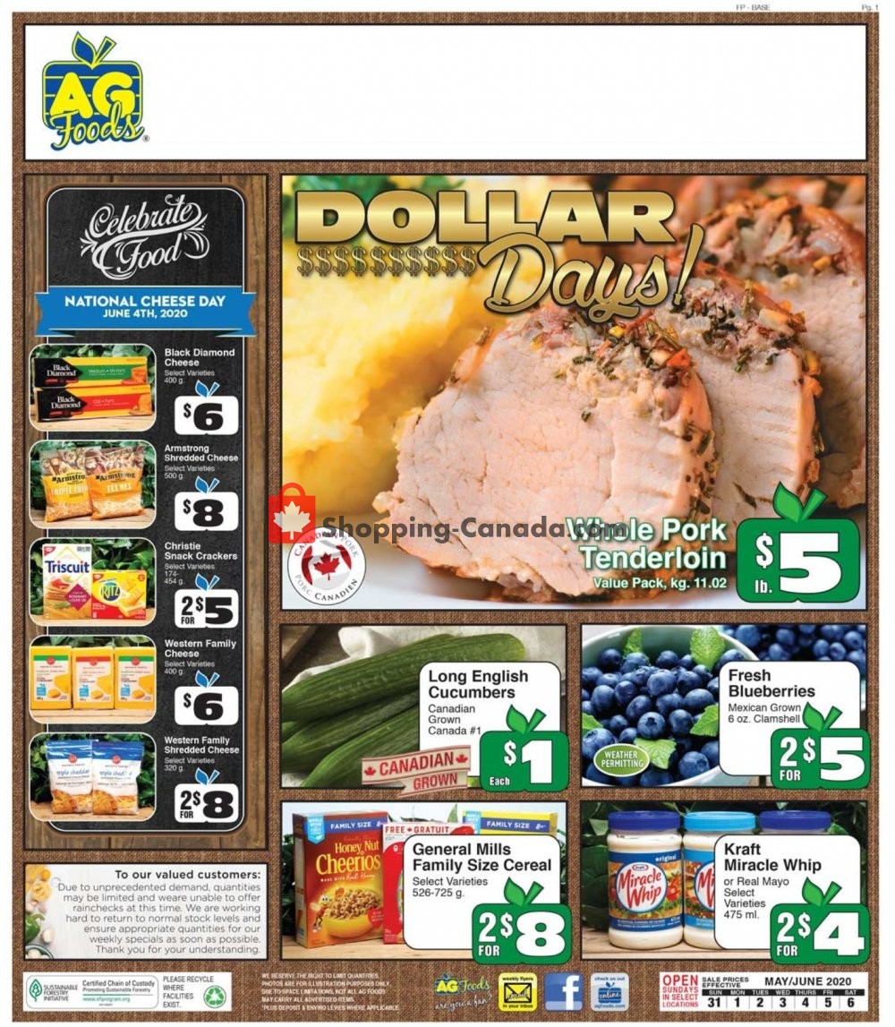 AG Foods flyer from Sunday May 31, 2020 to Saturday June 6, 2020 - page 1