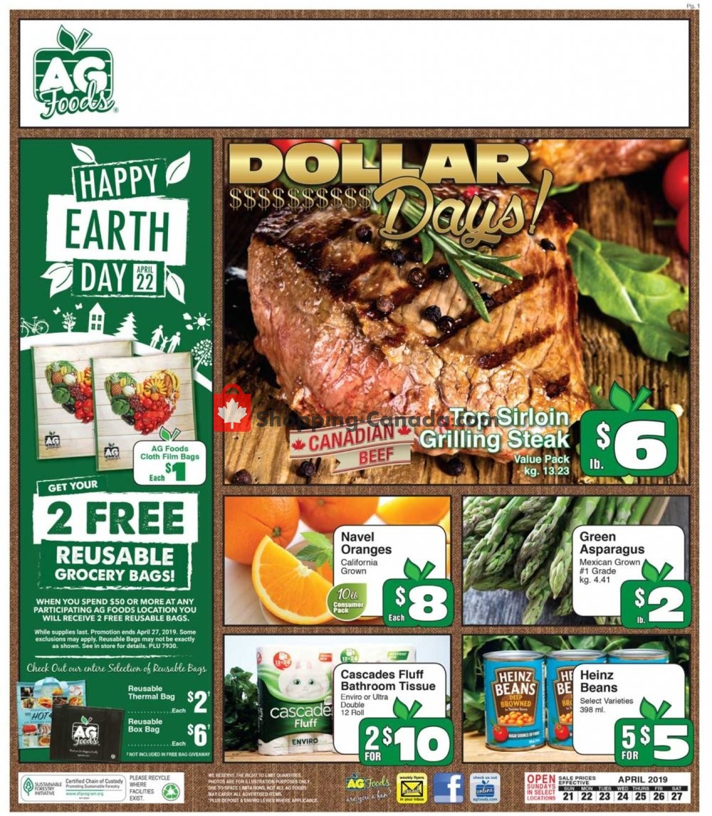 AG Foods flyer from Sunday April 21, 2019 to Saturday April 27, 2019 - page 1