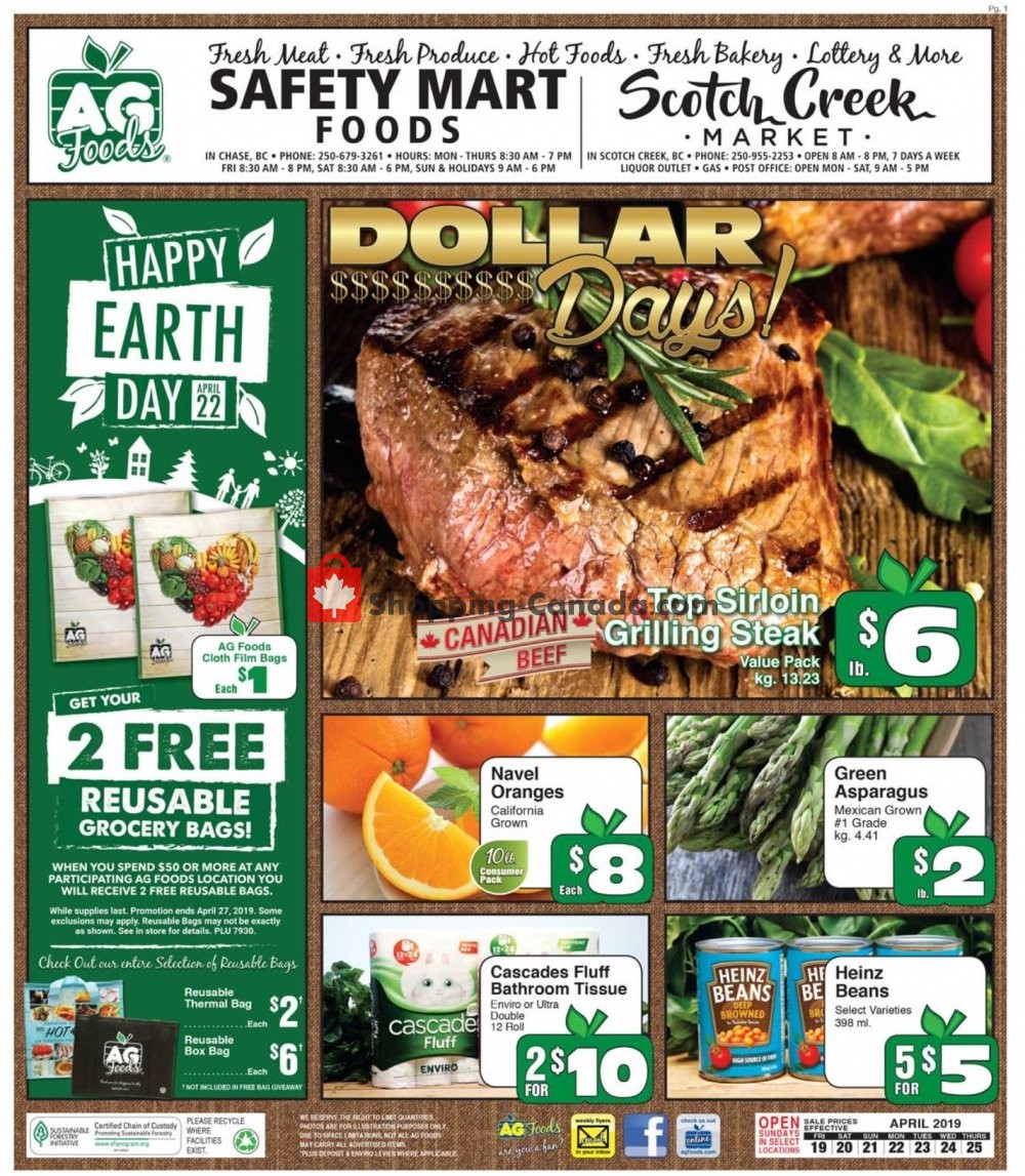 AG Foods flyer from Friday April 19, 2019 to Thursday April 25, 2019 - page 1
