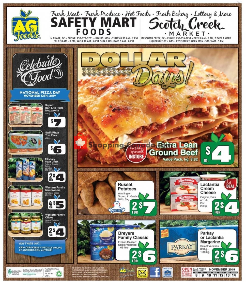 AG Foods flyer from Friday November 8, 2019 to Thursday November 14, 2019 - page 1