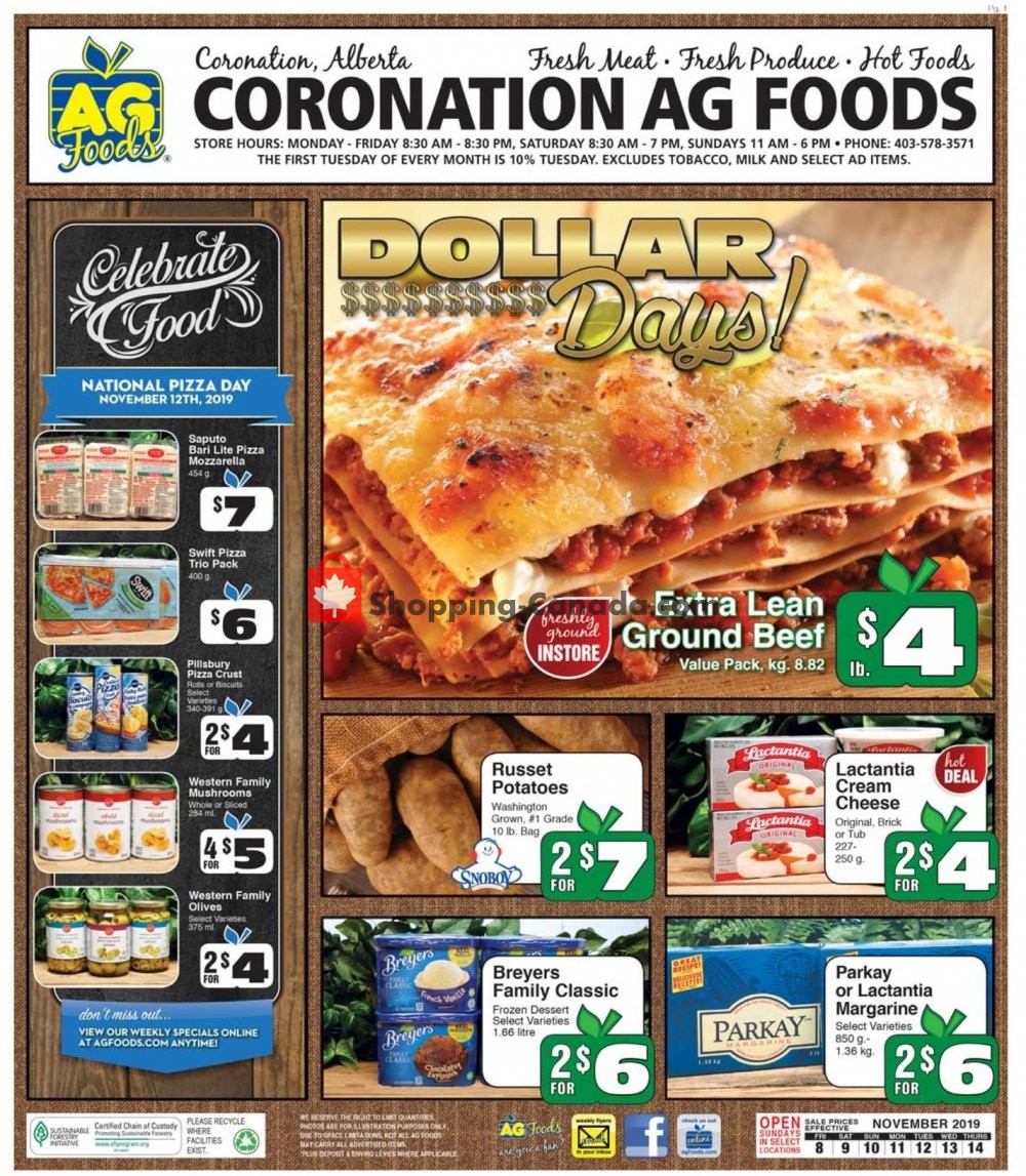 AG Foods flyer from Friday November 8, 2019 to Thursday November 14, 2019 - page 1