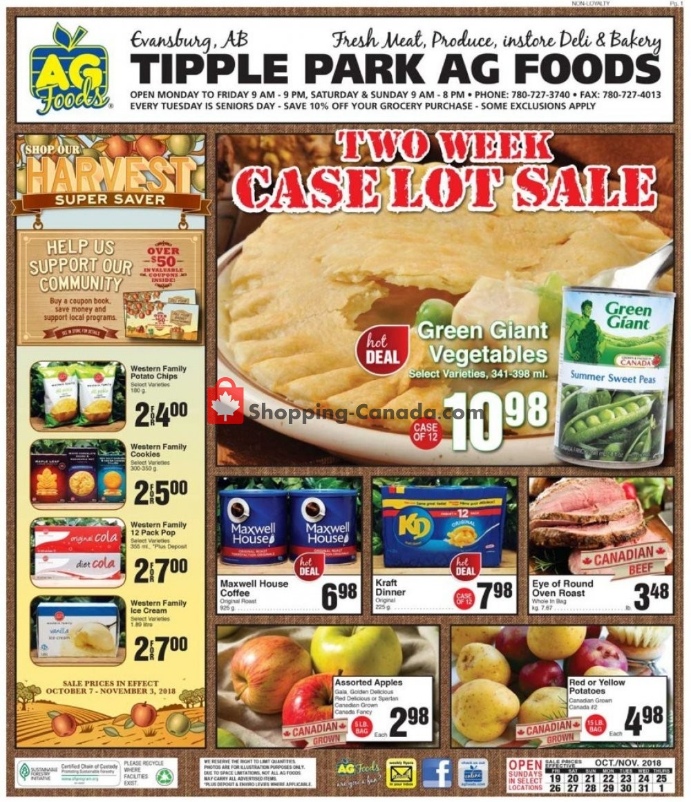 AG Foods flyer from Friday October 19, 2018 to Thursday November 1, 2018 - page 1