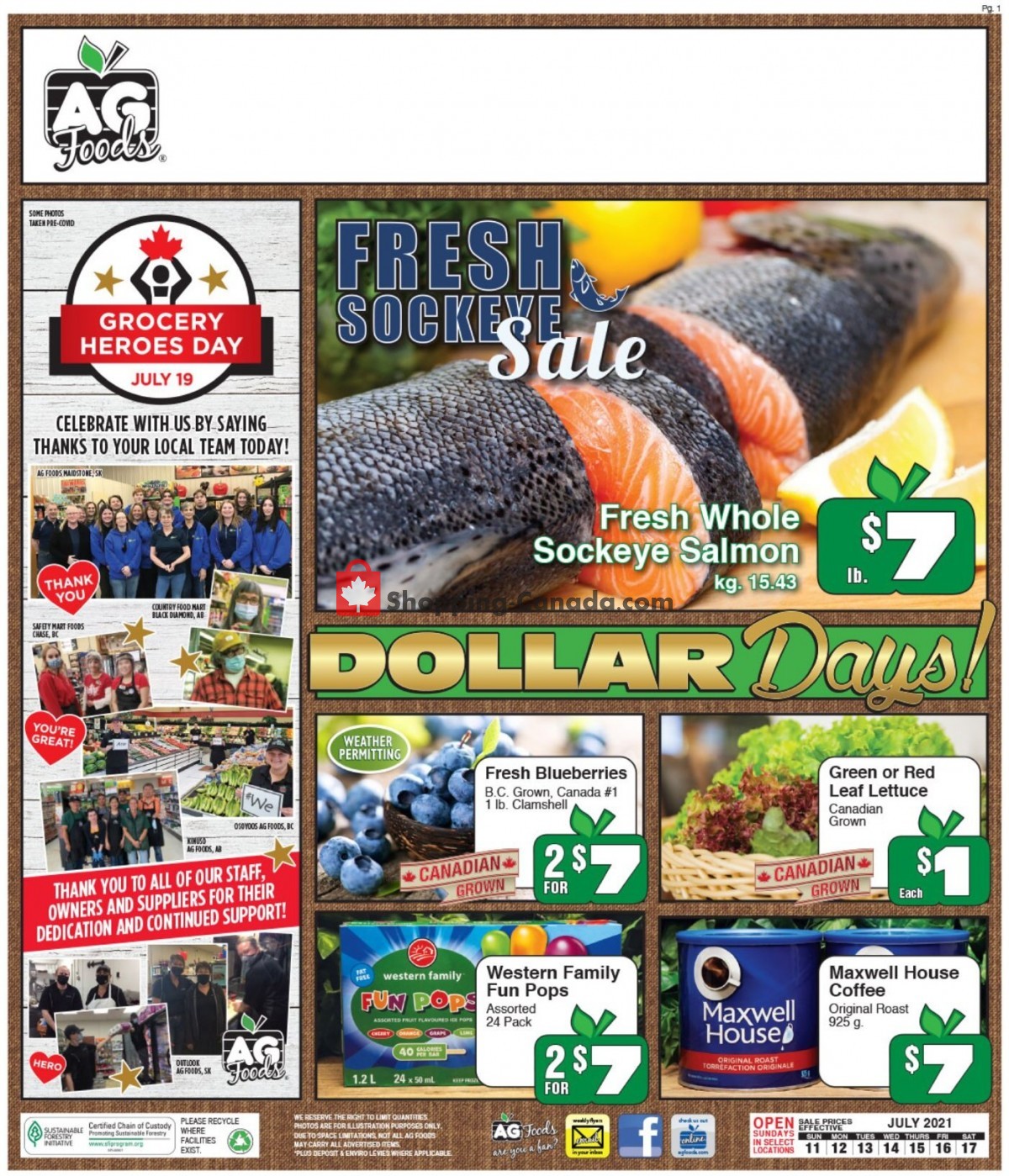 AG Foods flyer from Sunday July 11, 2021 to Saturday July 17, 2021 - page 1