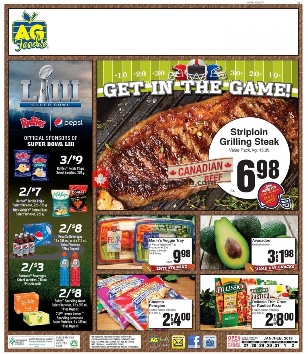 AG Foods flyer from Sunday January 27, 2019 to Saturday February 2, 2019 - page 1