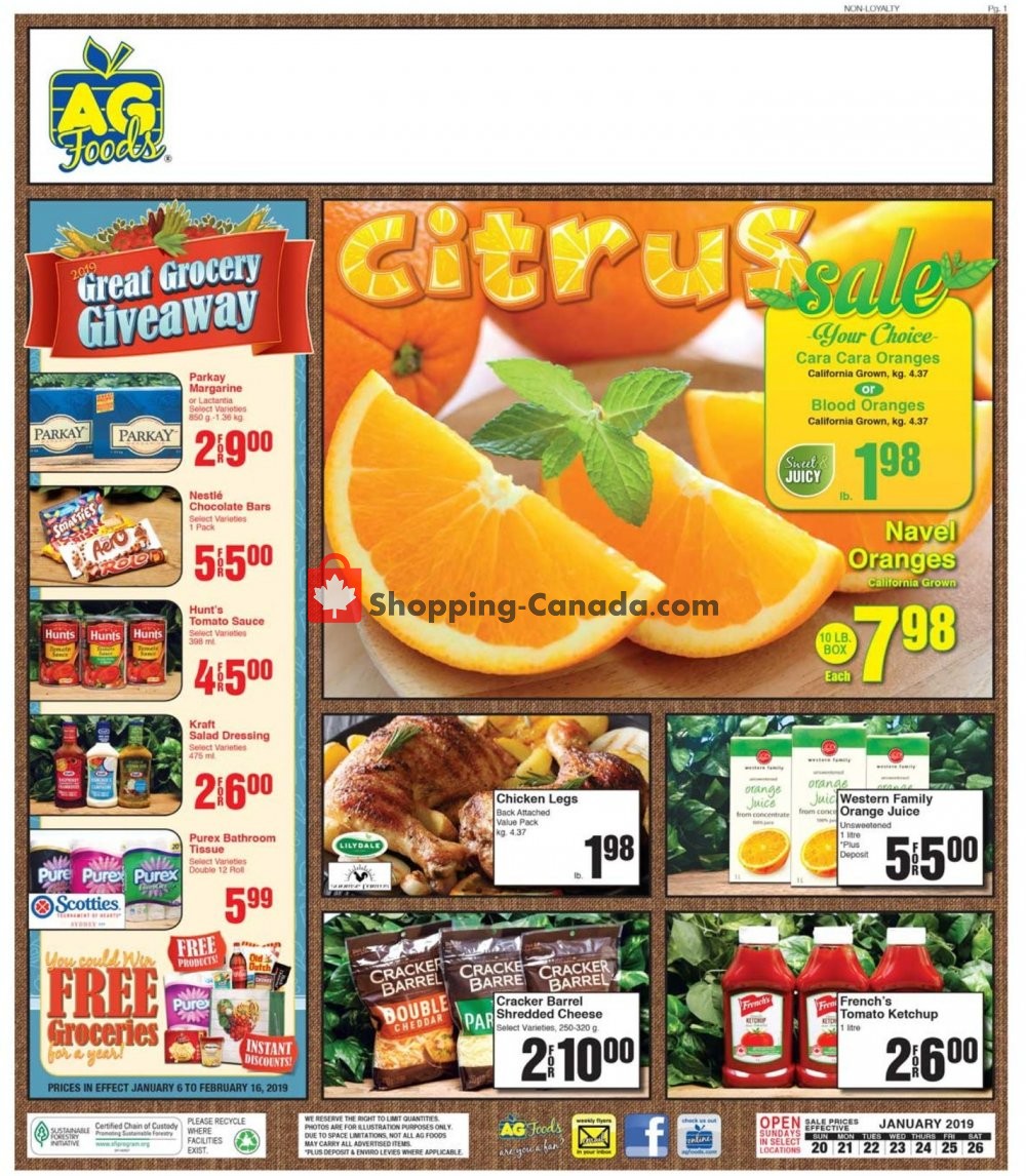 AG Foods flyer from Sunday January 20, 2019 to Saturday January 26, 2019 - page 1