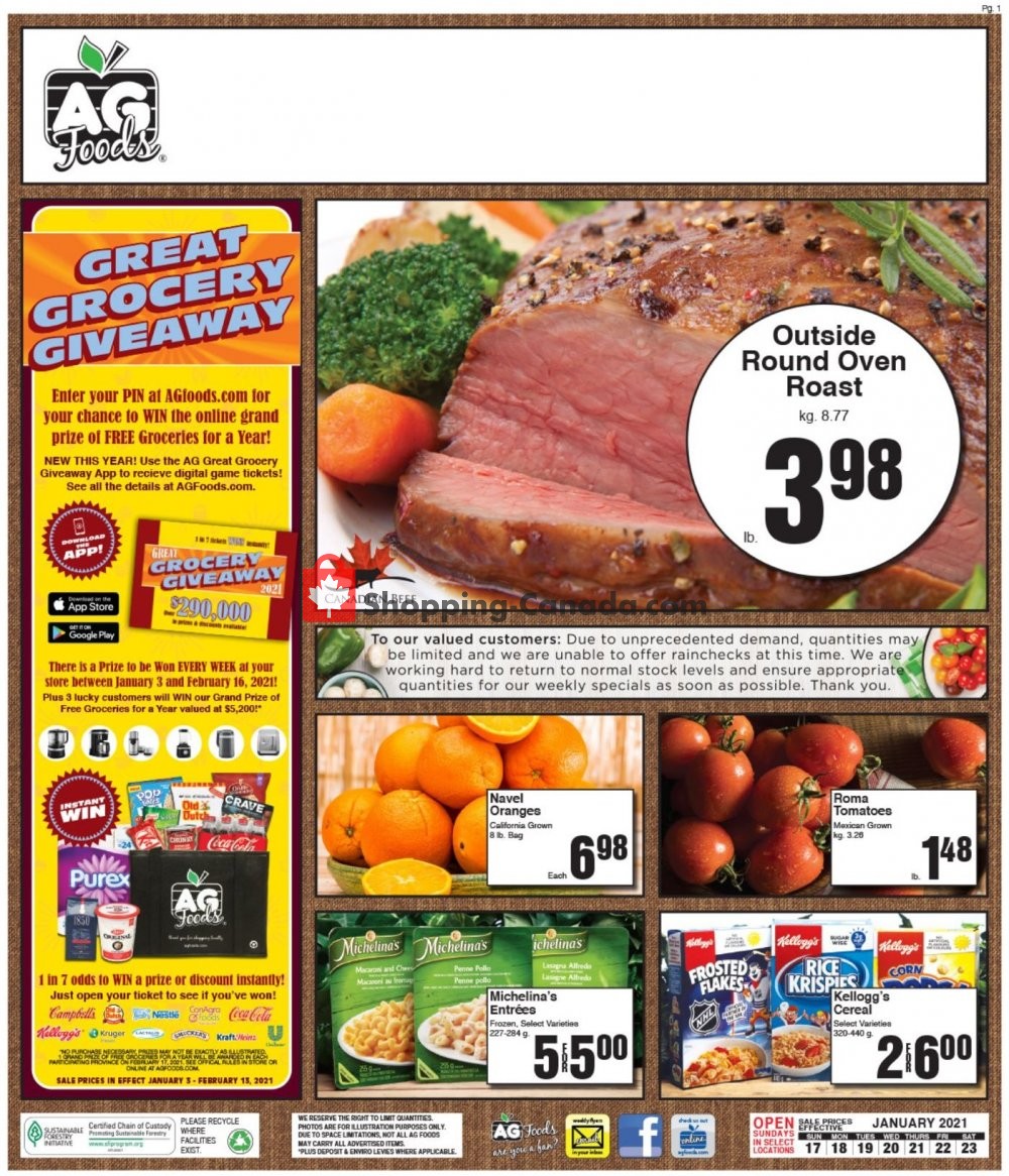 AG Foods flyer from Sunday January 17, 2021 to Saturday January 23, 2021 - page 1