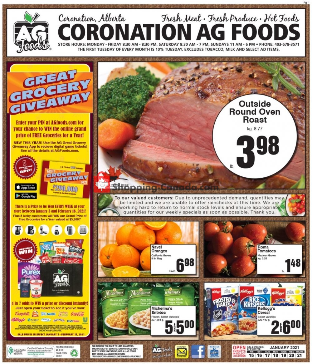 AG Foods flyer from Friday January 15, 2021 to Thursday January 21, 2021 - page 1
