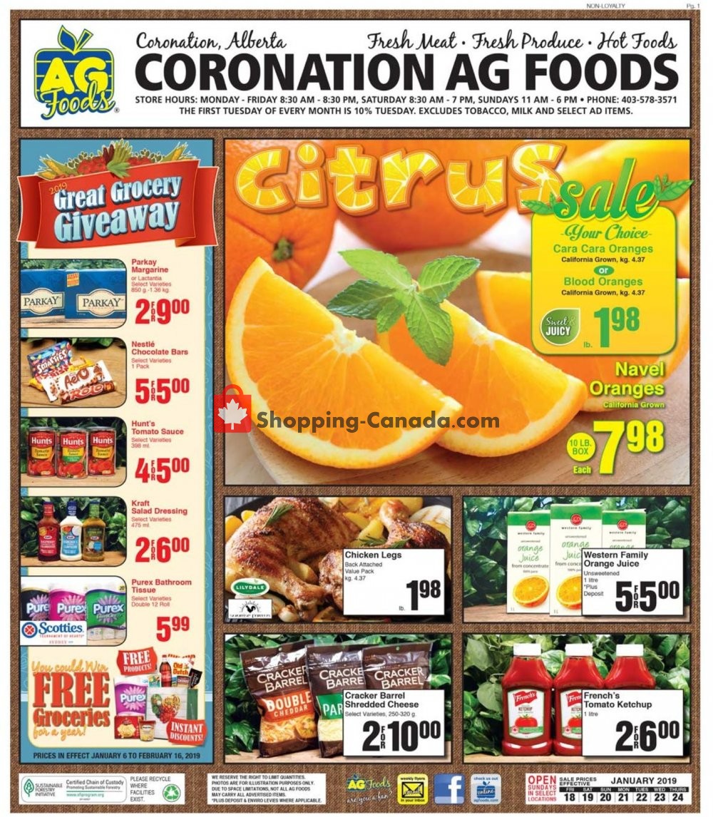 AG Foods flyer from Friday January 18, 2019 to Thursday January 24, 2019 - page 1