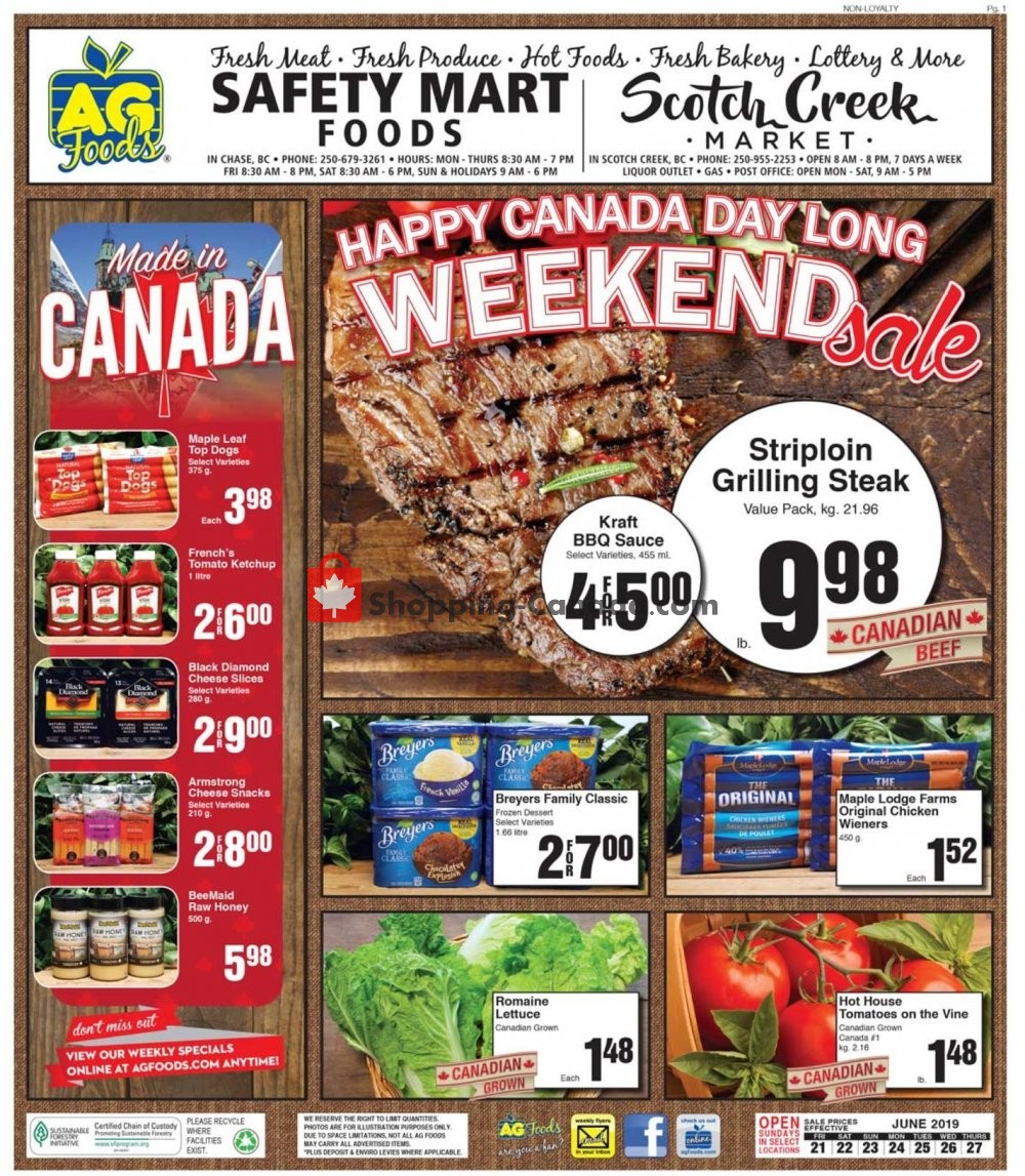 AG Foods flyer from Friday June 21, 2019 to Thursday June 27, 2019 - page 1