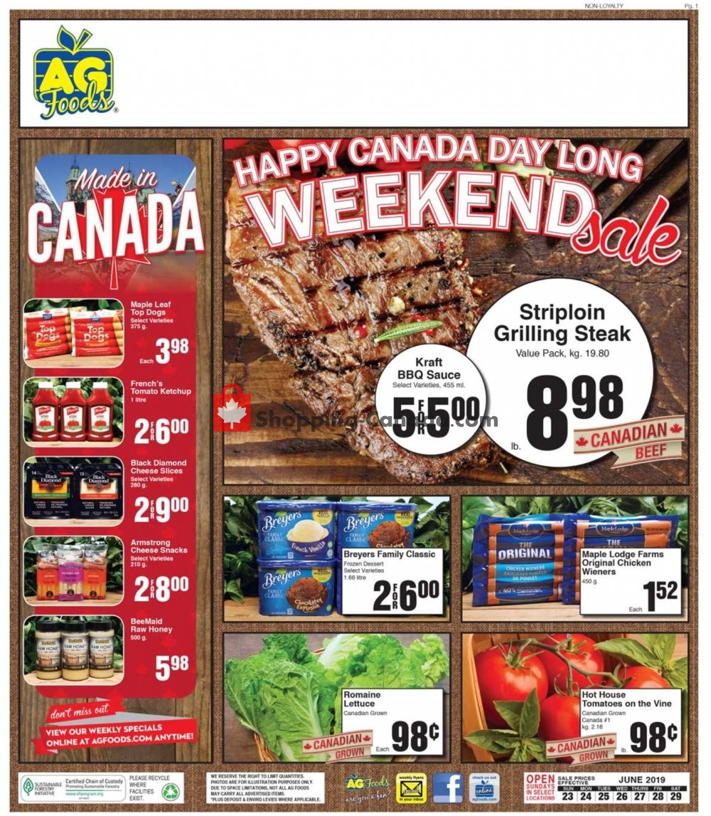 AG Foods flyer from Sunday June 23, 2019 to Saturday June 29, 2019 - page 1