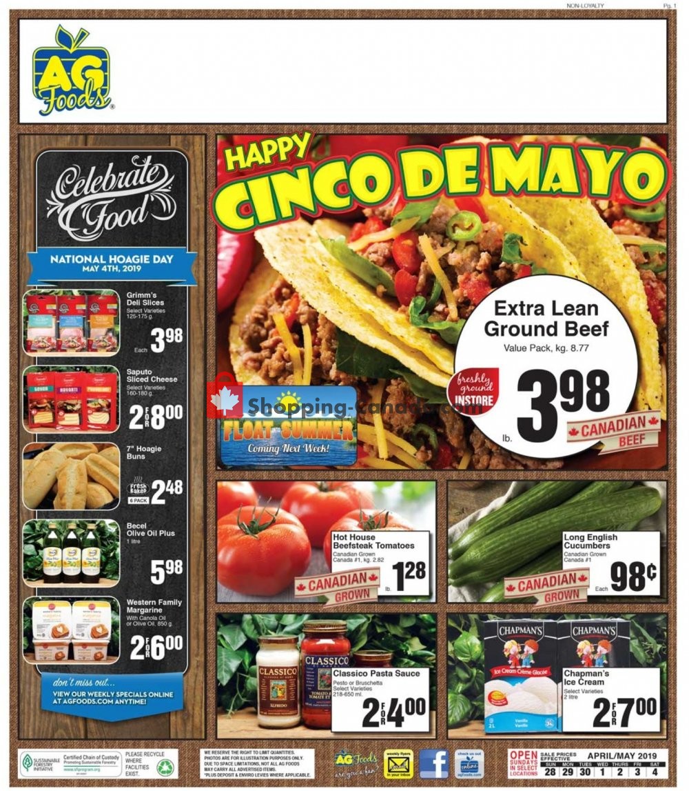 AG Foods flyer from Sunday April 28, 2019 to Saturday May 4, 2019 - page 1