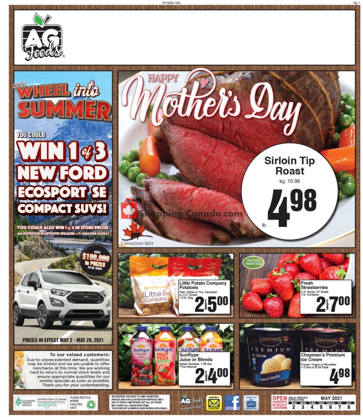 AG Foods flyer from Sunday May 2, 2021 to Saturday May 8, 2021 - page 1