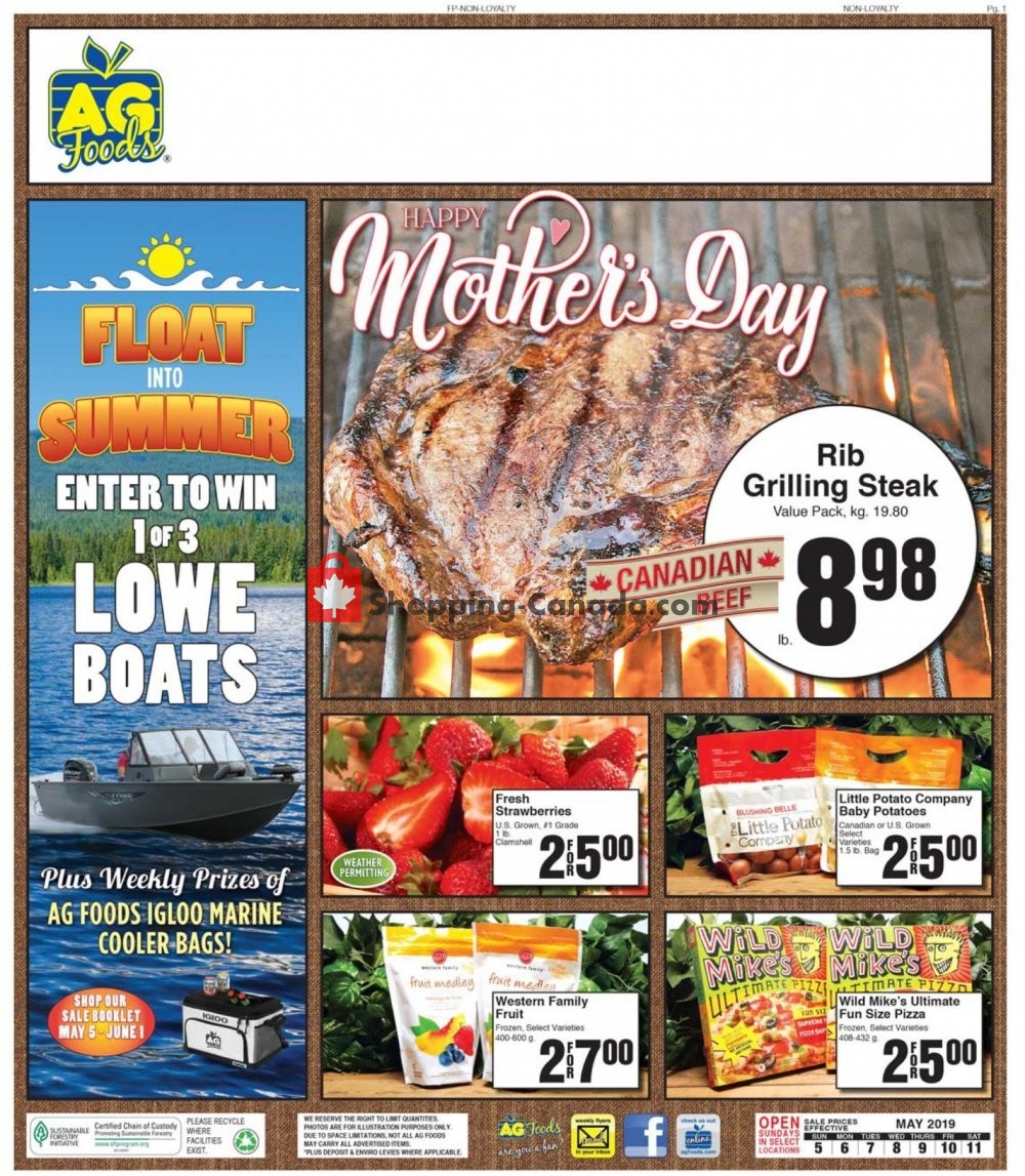 AG Foods flyer from Sunday May 5, 2019 to Saturday May 11, 2019 - page 1