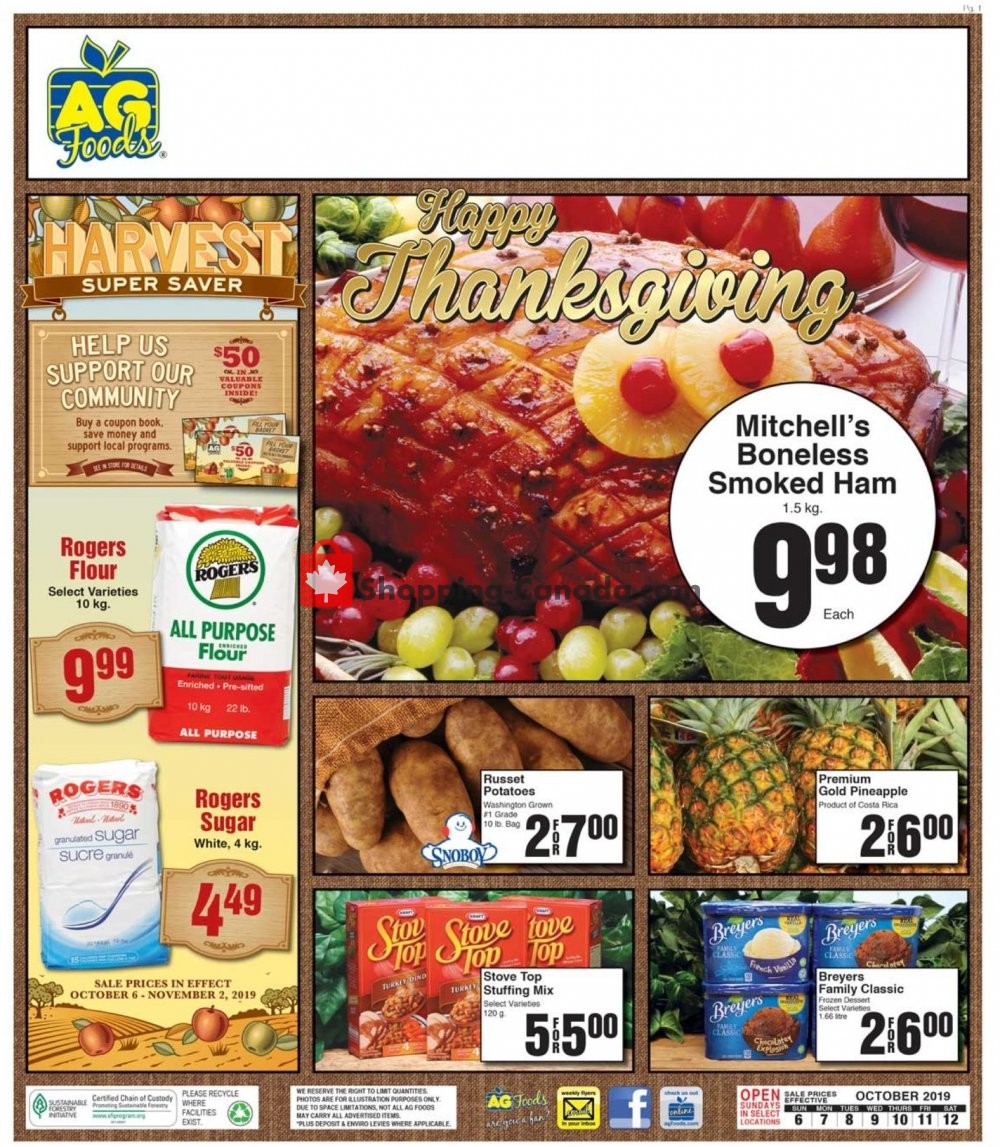 AG Foods flyer from Sunday October 6, 2019 to Saturday October 12, 2019 - page 1
