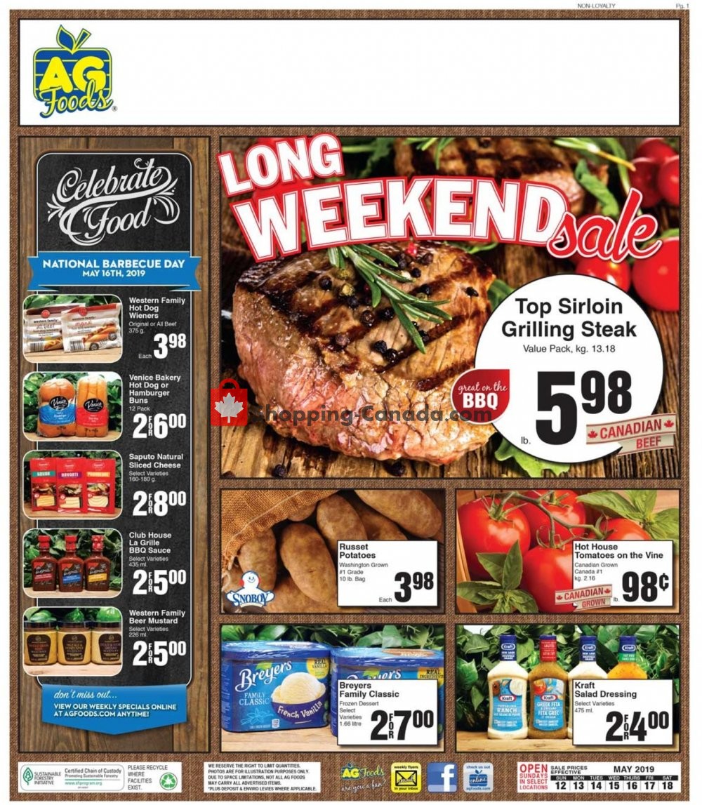 AG Foods flyer from Sunday May 12, 2019 to Saturday May 18, 2019 - page 1