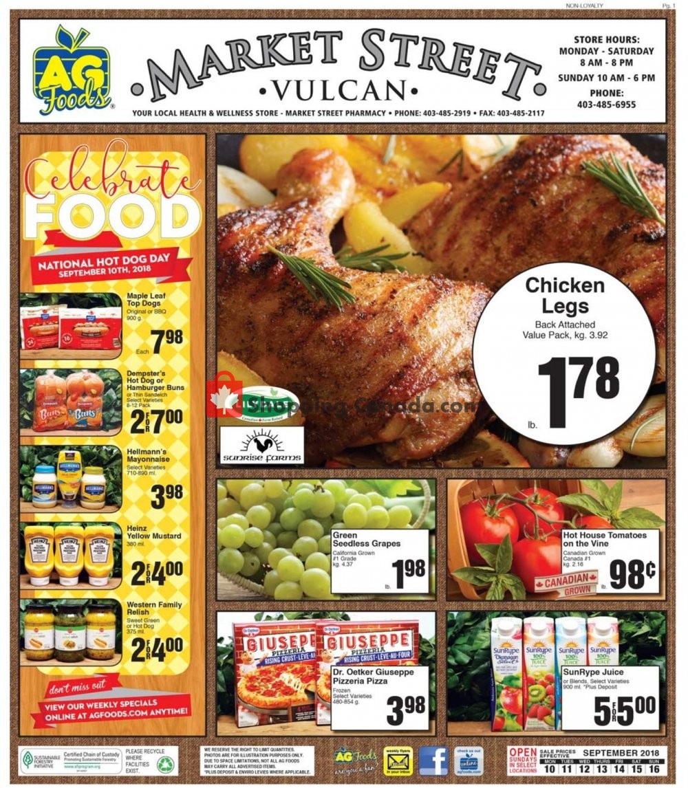 AG Foods Canada, flyer Market Street Vulcan September 10 September