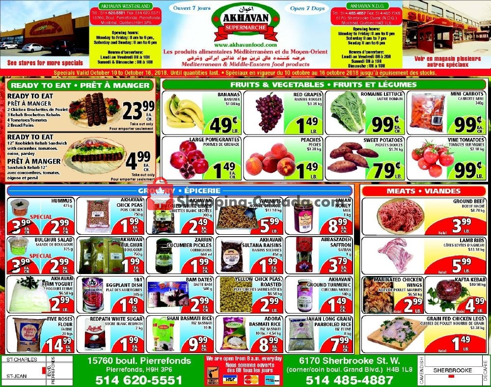 Akhavan Food Supermarche flyer from Wednesday October 10, 2018 to Tuesday October 16, 2018 - page 1