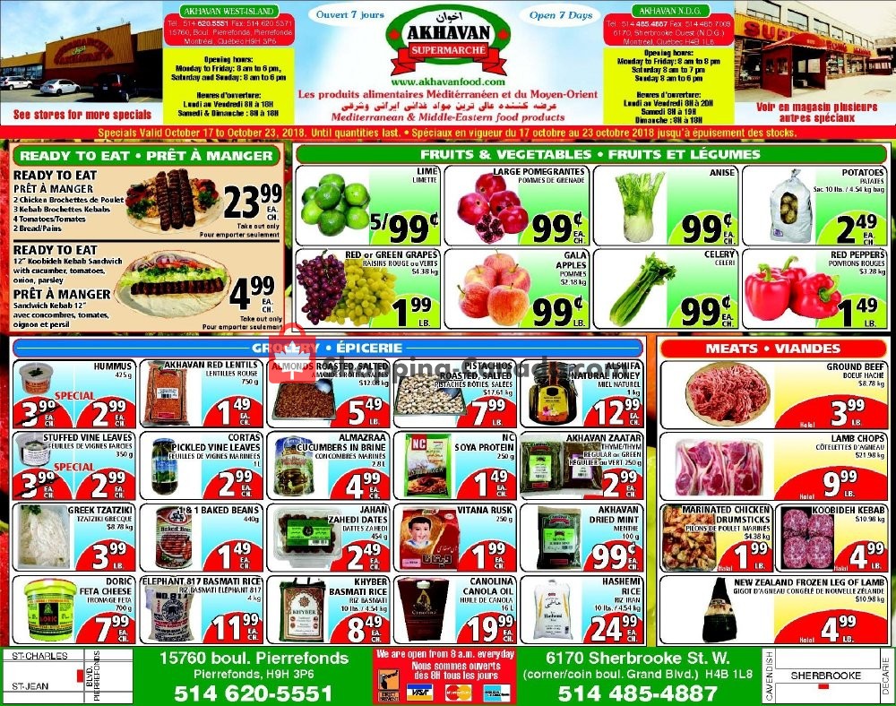 Akhavan Food Supermarche flyer from Wednesday October 17, 2018 to Tuesday October 23, 2018 - page 1