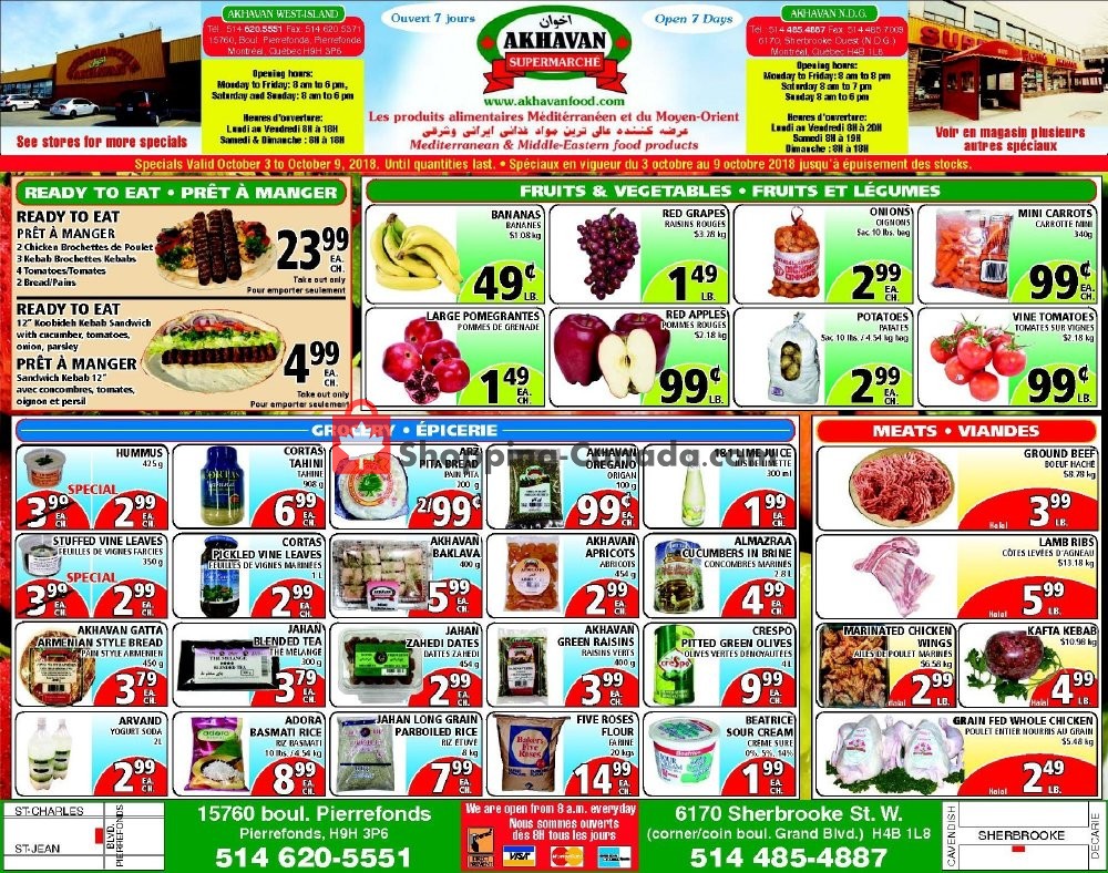 Akhavan Food Supermarche flyer from Wednesday October 3, 2018 to Tuesday October 9, 2018 - page 1
