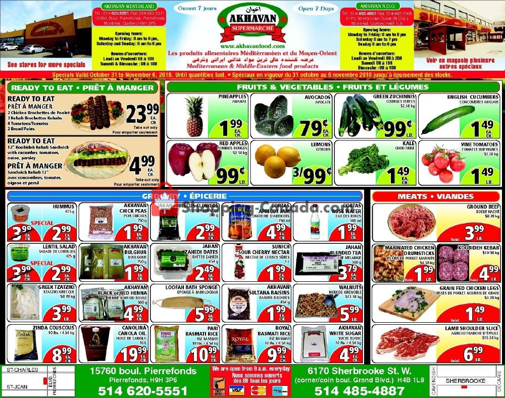Akhavan Food Supermarche flyer from Wednesday October 31, 2018 to Tuesday November 6, 2018 - page 1