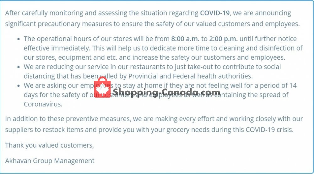 Akhavan Food Supermarche flyer from Monday April 20, 2020 to Sunday May 10, 2020 - page 1
