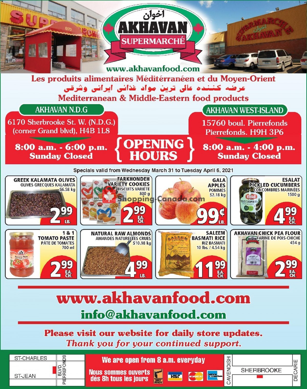 Akhavan Food Supermarche flyer from Wednesday March 31, 2021 to Tuesday April 6, 2021 - page 1